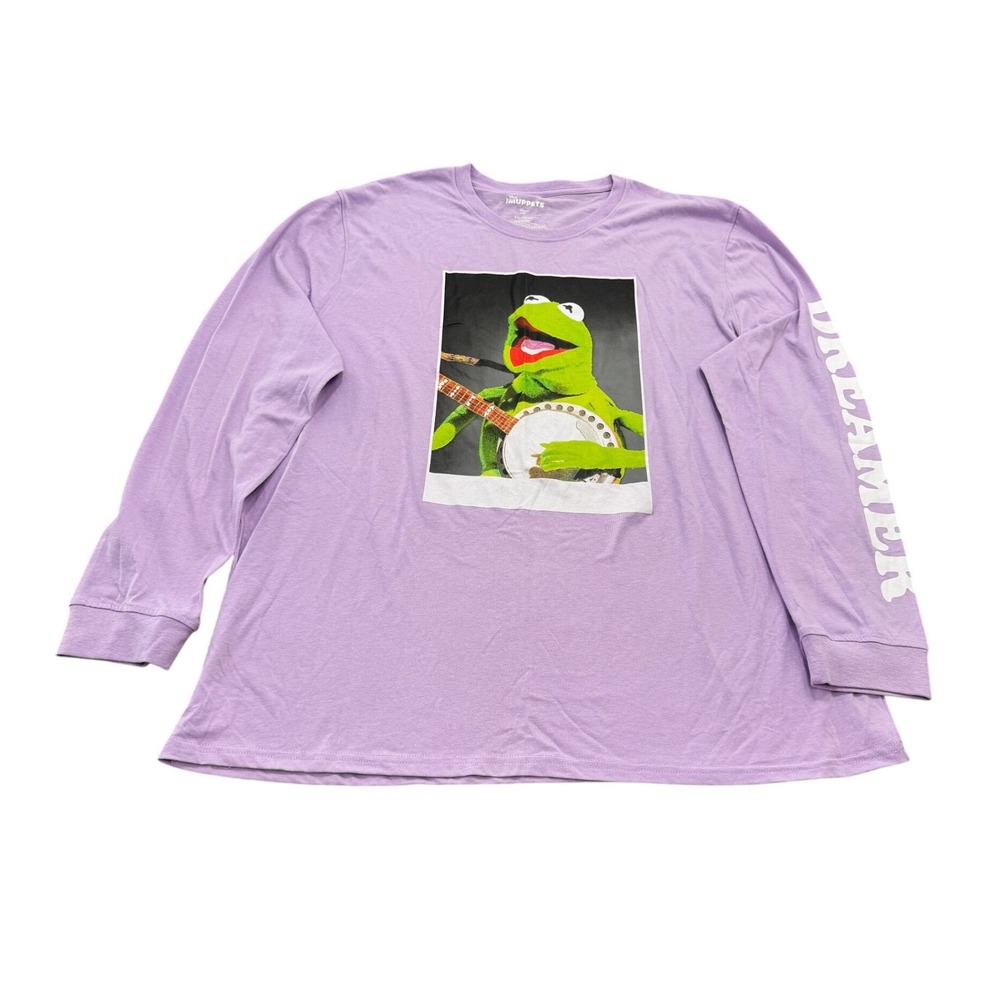 Disney The Muppets Kermit The Frog Mens 2XL Purple Banjo Dreamer Sleeve Shirt